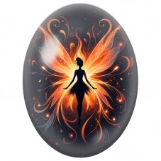Cabochon en Verre Illustré Fée aux Ailes de Feu 13 x 18, 18 x 25 ou 30 x 40 mm pour la Création de Bijoux Fantaisie - DIY