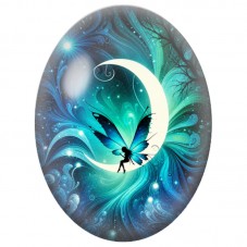 Cabochon en Verre Illustré Fée Papillon au Clair de Lune 13 x 18, 18 x 25 ou 30 x 40 mm pour la Création de Bijoux Fantaisie - D