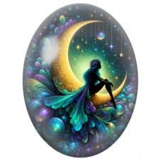 Cabochon en Verre Illustré Fée aux Ailes de Paon 13 x 18, 18 x 25 ou 30 x 40 mm pour la Création de Bijoux Fantaisie - DIY