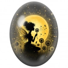 Cabochon en Verre Illustré Fée Dorée aux Pissenlits 13 x 18, 18 x 25 ou 30 x 40 mm pour la Création de Bijoux Fantaisie - DIY