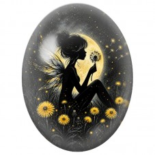Cabochon en Verre Illustré Fée aux Ailes Argentées 13 x 18, 18 x 25 ou 30 x 40 mm pour la Création de Bijoux Fantaisie - DIY