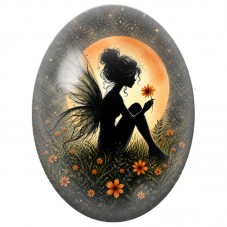 Cabochon en Verre Illustré Fée Orange au Clair de Lune 13 x 18, 18 x 25 ou 30 x 40 mm pour la Création de Bijoux Fantaisie - DIY