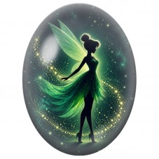 Cabochon en Verre Illustré Fée Verte Étincelante 13 x 18, 18 x 25 ou 30 x 40 mm pour la Création de Bijoux Fantaisie - DIY