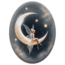 Cabochon en Verre Illustré Fée Blanche au Croissant 13 x 18, 18 x 25 ou 30 x 40 mm pour la Création de Bijoux Fantaisie - DIY