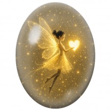 Cabochon en Verre Illustré Fée Dorée au Cœur 13 x 18, 18 x 25 ou 30 x 40 mm pour la Création de Bijoux Fantaisie - DIY