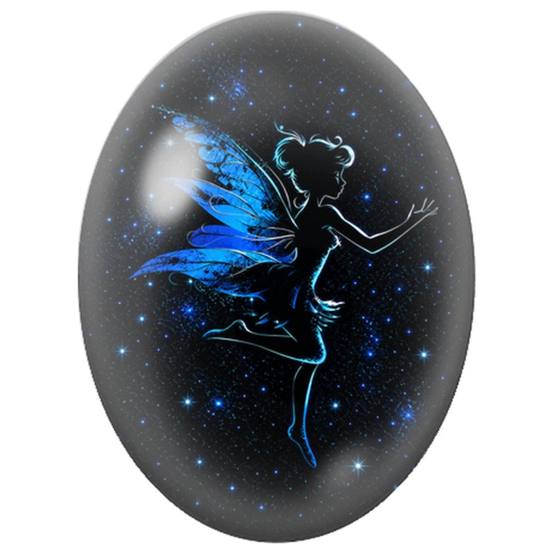 Cabochon en Verre Illustré Fée Bleue dans les Étoiles 13x18, 18x25 ou 30x40mm