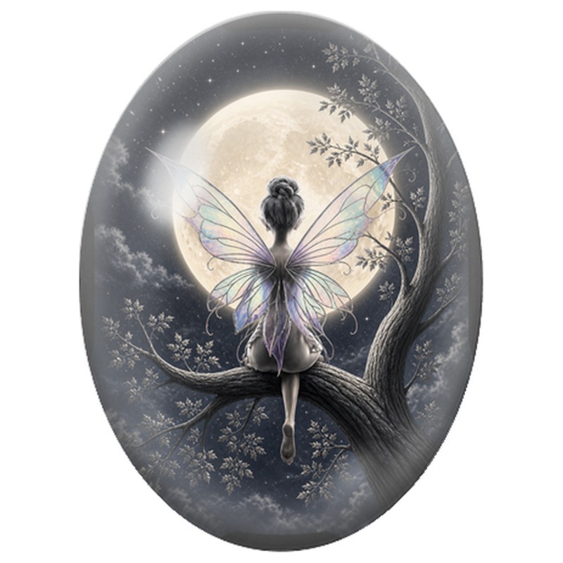 Cabochon en Verre Illustré Fée aux Ailes Irisées 13x18, 18x25 ou 30x40mm