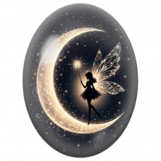 Cabochon en Verre Illustré Fée au Croissant Étincelant 13 x 18, 18 x 25 ou 30 x 40 mm pour la Création de Bijoux Fantaisie - DIY
