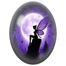 Cabochon en Verre Illustré Fée sur une Souche au Clair de Lune 13 x 18, 18 x 25 ou 30 x 40 mm pour la Création de Bijoux Fantais