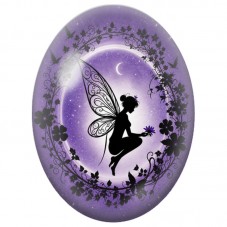 Cabochon en Verre Illustré Fée Violette dans un Cercle Fleuri 13 x 18, 18 x 25 ou 30 x 40 mm pour la Création de Bijoux Fantaisi