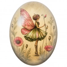 Cabochon en Verre Illustré Fée Champêtre au Coquelicot 13 x 18, 18 x 25 ou 30 x 40 mm pour la Création de Bijoux Fantaisie - DIY