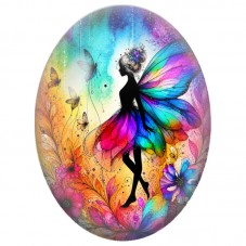Cabochon en Verre Illustré Fée Arc-en-ciel Fleurie 13 x 18, 18 x 25 ou 30 x 40 mm pour la Création de Bijoux Fantaisie - DIY