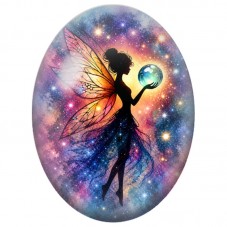 Cabochon en Verre Illustré Fée à la Sphère Lumineuse aux Fleurs 13 x 18, 18 x 25 ou 30 x 40 mm pour la Création de Bijoux Fantai
