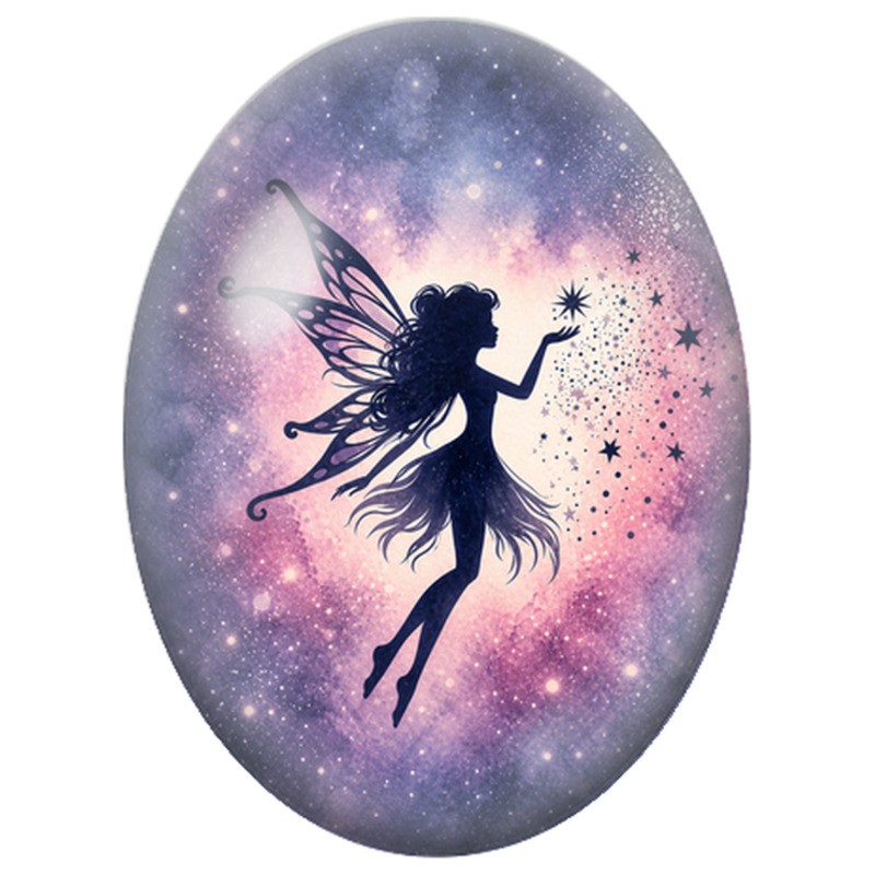 Cabochon en Verre Illustré Fée aux Étoiles Violettes 13x18, 18x25 ou 30x40mm