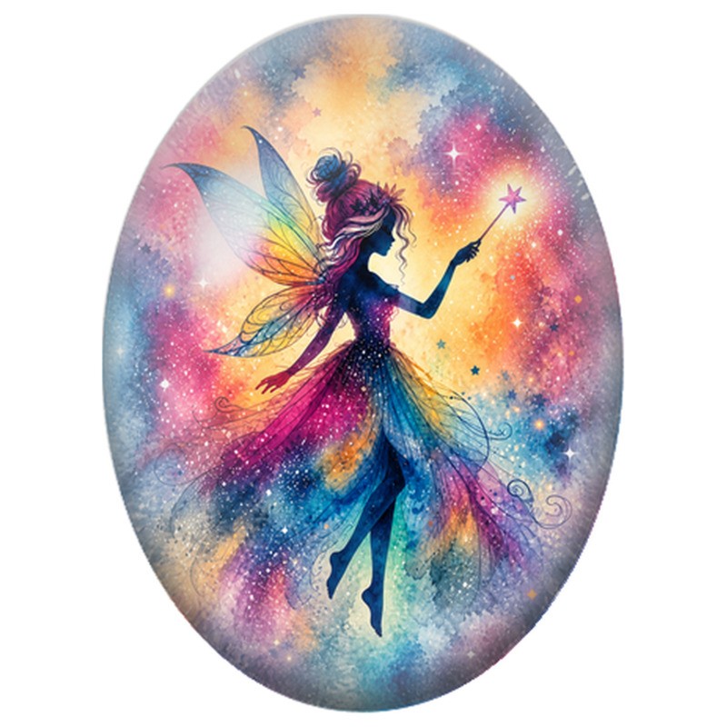 Cabochon en Verre Illustré Fée Arc-en-ciel à la Baguette 13x18, 18x25 ou 30x40mm