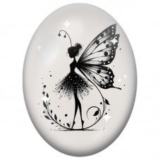Cabochon en Verre Illustré Fée Monochrome aux Ailes 13 x 18, 18 x 25 ou 30 x 40 mm pour la Création de Bijoux Fantaisie - DIY