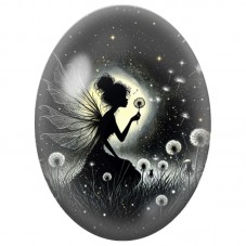 Cabochon en Verre Illustré Fée au Pissenlit Lunaire 13 x 18, 18 x 25 ou 30 x 40 mm pour la Création de Bijoux Fantaisie - DIY