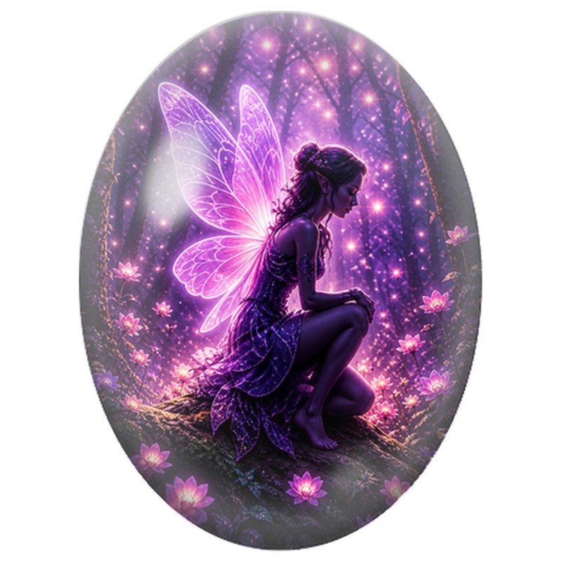 Cabochon en Verre Illustré Fée Violette dans la Forêt 13x18, 18x25 ou 30x40mm