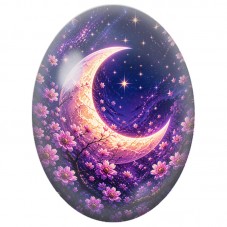 Cabochon en Verre Illustré Fée au Croissant Fleuri 13 x 18, 18 x 25 ou 30 x 40 mm pour la Création de Bijoux Fantaisie - DIY