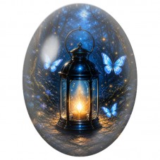 Cabochon en Verre Illustré Lanterne aux Papillons Bleus 13 x 18, 18 x 25 ou 30 x 40 mm pour la Création de Bijoux Fantaisie - DI