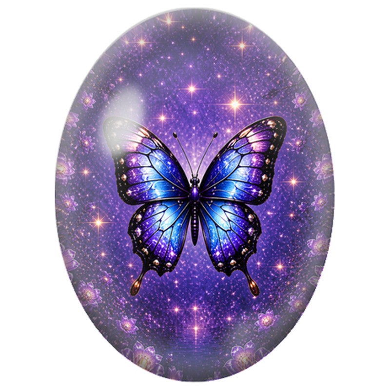 Cabochon en Verre Illustré Papillon Bleu dans la Nuit 13x18, 18x25 ou 30x40mm