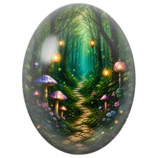 Cabochon en Verre Illustré Chemin Enchanté aux Lanternes 13 x 18, 18 x 25 ou 30 x 40 mm pour la Création de Bijoux Fantaisie - D