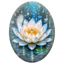 Cabochon en Verre Illustré Lotus Blanc sur L’eau 13 x 18, 18 x 25 ou 30 x 40 mm pour la Création de Bijoux Fantaisie - DIY