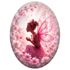 Cabochon en Verre Illustré Fée Rose parmi les Cerisiers 13 x 18, 18 x 25 ou 30 x 40 mm pour la Création de Bijoux Fantaisie - DI