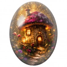 Cabochon en Verre Illustré Maison Champignon Illuminée 13 x 18, 18 x 25 ou 30 x 40 mm pour la Création de Bijoux Fantaisie - DIY