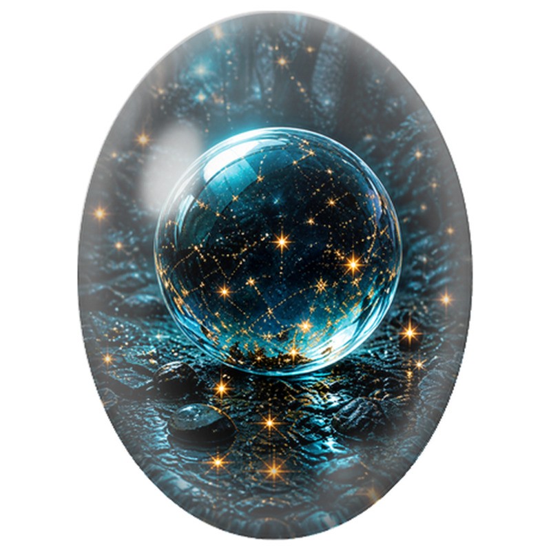 Cabochon en Verre Illustré Sphère Étoilée dans la Forêt 13x18, 18x25 ou 30x40mm