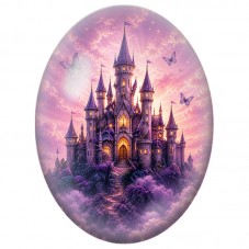 Cabochon en Verre Illustré Château Violet dans les Nuages 13 x 18, 18 x 25 ou 30 x 40 mm pour la Création de Bijoux Fantaisie - 