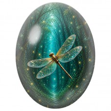 Cabochon en Verre Illustré Libellule Dorée dans la Forêt 13 x 18, 18 x 25 ou 30 x 40 mm pour la Création de Bijoux Fantaisie - D