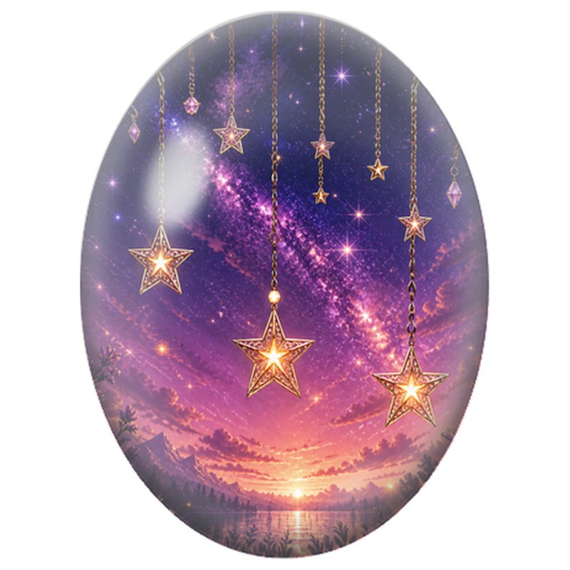 Cabochon en Verre Illustré Étoiles Suspendues au Crépuscule 13x18, 18x25 ou 30x40mm