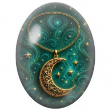 Cabochon en Verre Illustré Croissant Doré aux Étoiles 13 x 18, 18 x 25 ou 30 x 40 mm pour la Création de Bijoux Fantaisie - DIY