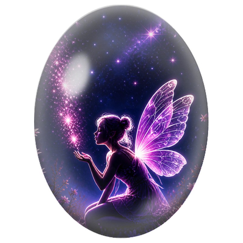 Cabochon en Verre Illustré Fée Violette dans la Nuit 13x18, 18x25 ou 30x40mm