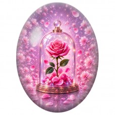 Cabochon en Verre Illustré Rose sous Cloche de Verre 13 x 18, 18 x 25 ou 30 x 40 mm pour la Création de Bijoux Fantaisie - DIY