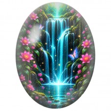 Cabochon en Verre Illustré Cascade Enchantée aux Papillons 13 x 18, 18 x 25 ou 30 x 40 mm pour la Création de Bijoux Fantaisie -