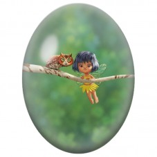 Cabochon en Verre Illustré Petite Fée et Hibou 13 x 18, 18 x 25 ou 30 x 40 mm pour la Création de Bijoux Fantaisie - DIY