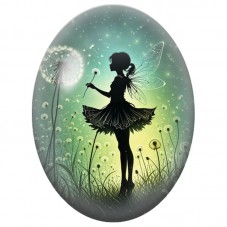 Cabochon en Verre Illustré Fée au Champ de Pissenlits 13 x 18, 18 x 25 ou 30 x 40 mm pour la Création de Bijoux Fantaisie - DIY
