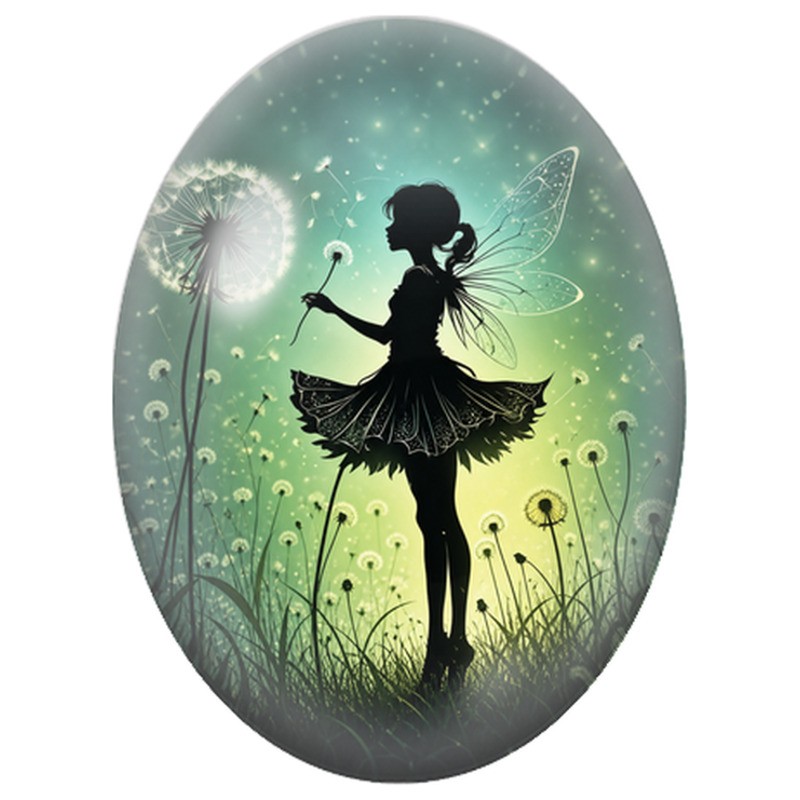 Cabochon en Verre Illustré Fée au Champ de Pissenlits 13x18, 18x25 ou 30x40mm