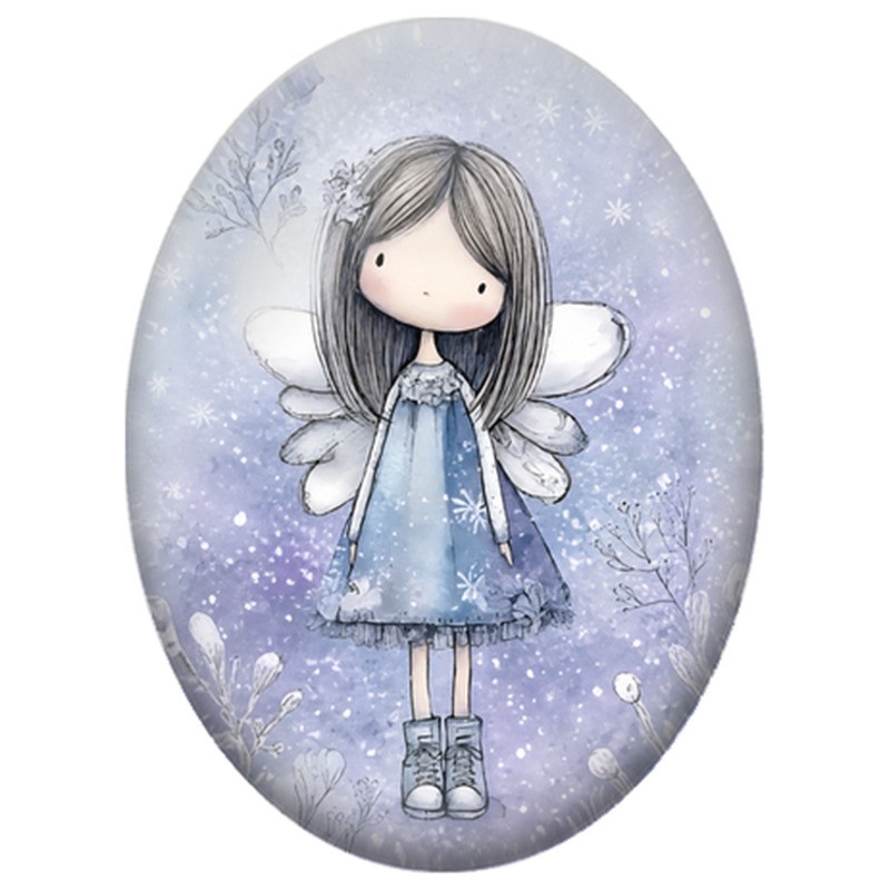 Cabochon en Verre Illustré Petite Fée des Neiges 13x18, 18x25 ou 30x40mm
