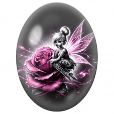 Cabochon en Verre Illustré Fée Assise sur une Rose 13 x 18, 18 x 25 ou 30 x 40 mm pour la Création de Bijoux Fantaisie - DIY