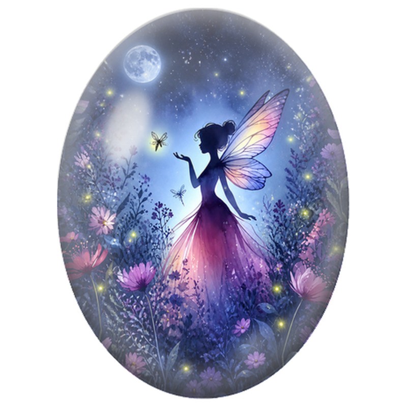 Cabochon en Verre Illustré Fée Rose dans le Jardin 13x18, 18x25 ou 30x40mm