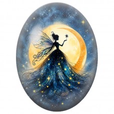 Cabochon en Verre Illustré Fée Bleue au Croissant 13 x 18, 18 x 25 ou 30 x 40 mm pour la Création de Bijoux Fantaisie - DIY