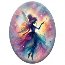 Cabochon en Verre Illustré Fée Arc-en-ciel dans les Étoiles 13 x 18, 18 x 25 ou 30 x 40 mm pour la Création de Bijoux Fantaisie 