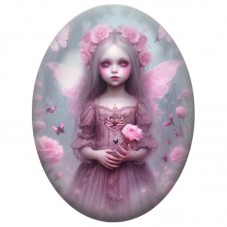 Cabochon en Verre Illustré Fée Rose aux Roses 13 x 18, 18 x 25 ou 30 x 40 mm pour la Création de Bijoux Fantaisie - DIY