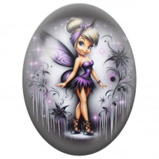 Cabochon en Verre Illustré Fée Violette aux Fleurs Noires 13 x 18, 18 x 25 ou 30 x 40 mm pour la Création de Bijoux Fantaisie - 