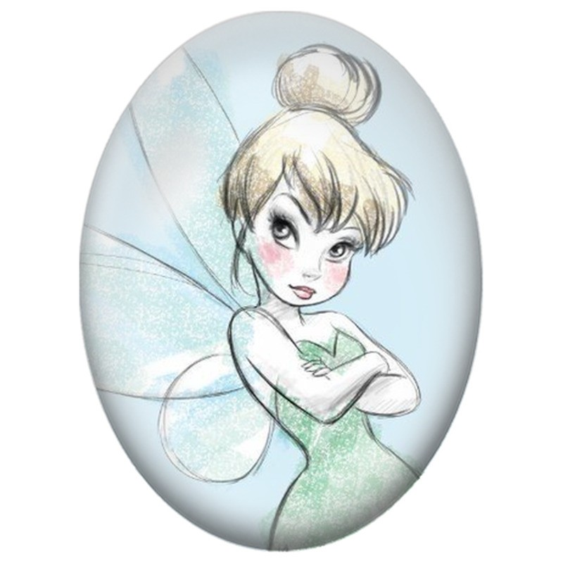 Cabochon en Verre Illustré Fée Espiègle en Robe Verte 13x18, 18x25 ou 30x40mm