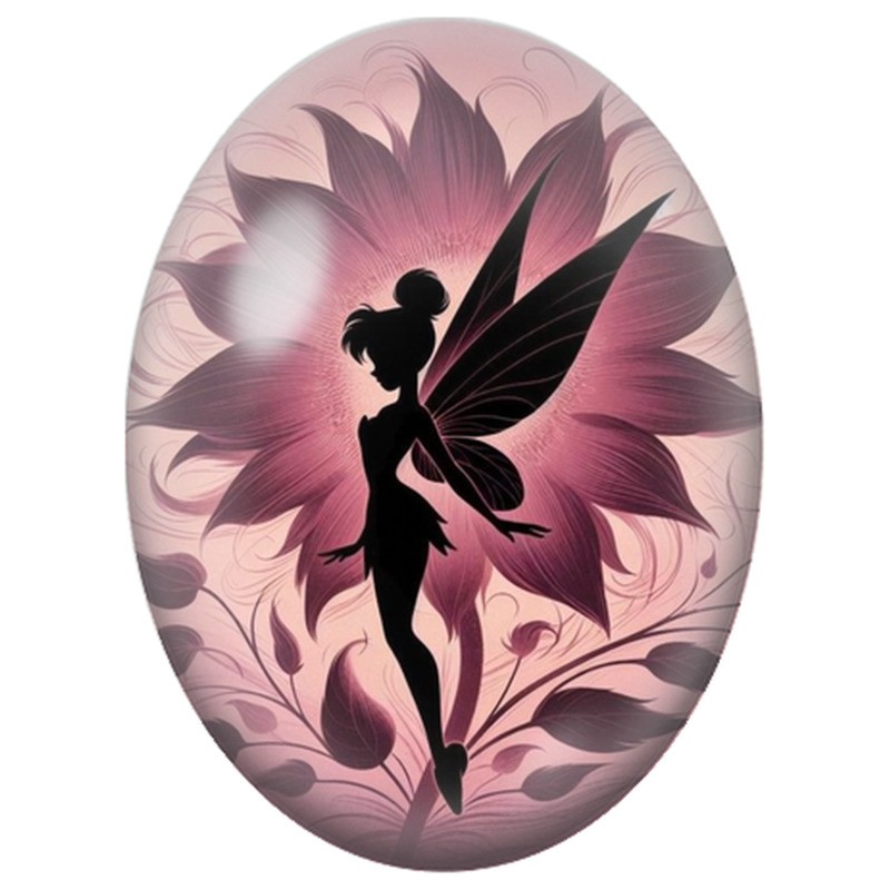 Cabochon en Verre Illustré Fée Sombre à la Grande Fleur 13x18, 18x25 ou 30x40mm