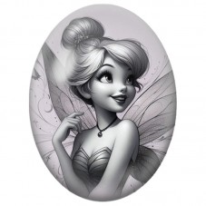 Cabochon en Verre Illustré Fée Souriante en Noir et Blanc 13 x 18, 18 x 25 ou 30 x 40 mm pour la Création de Bijoux Fantaisie - 
